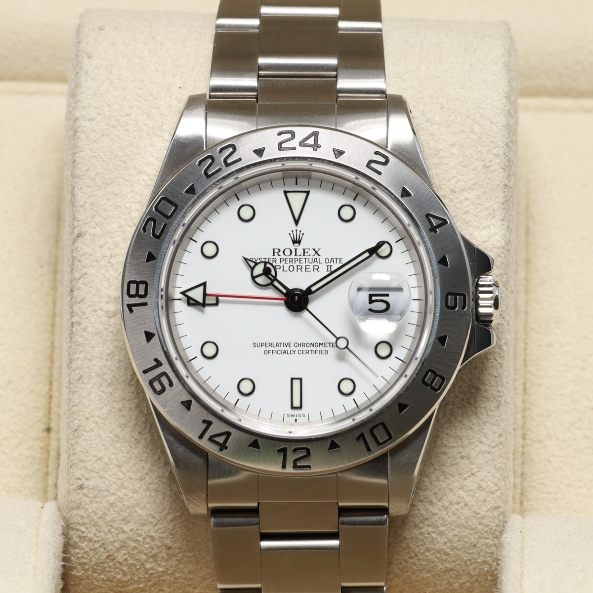 Rolex Explorer II Polar GMT 1999 40mm White Dial Steel Case Silver Bezel Oyster Bracelet 16570