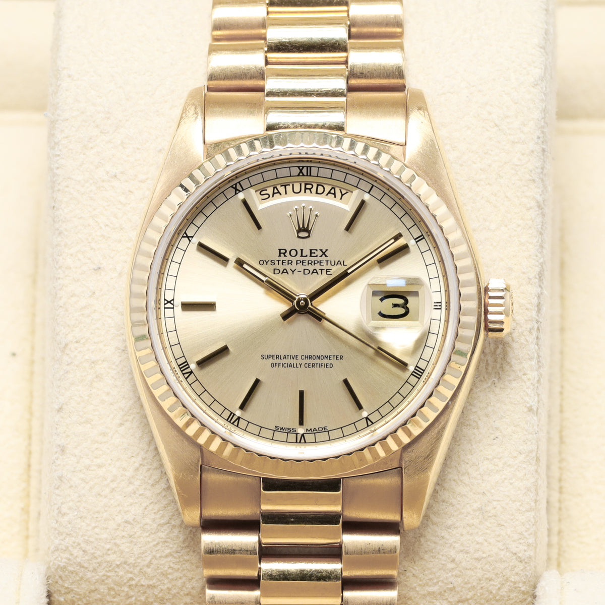 Rolex Day Date 1980 36mm 18k Yellow Gold Champagne Dial 18k Yellow Gold Fluted Bezel President Bracelet 18038