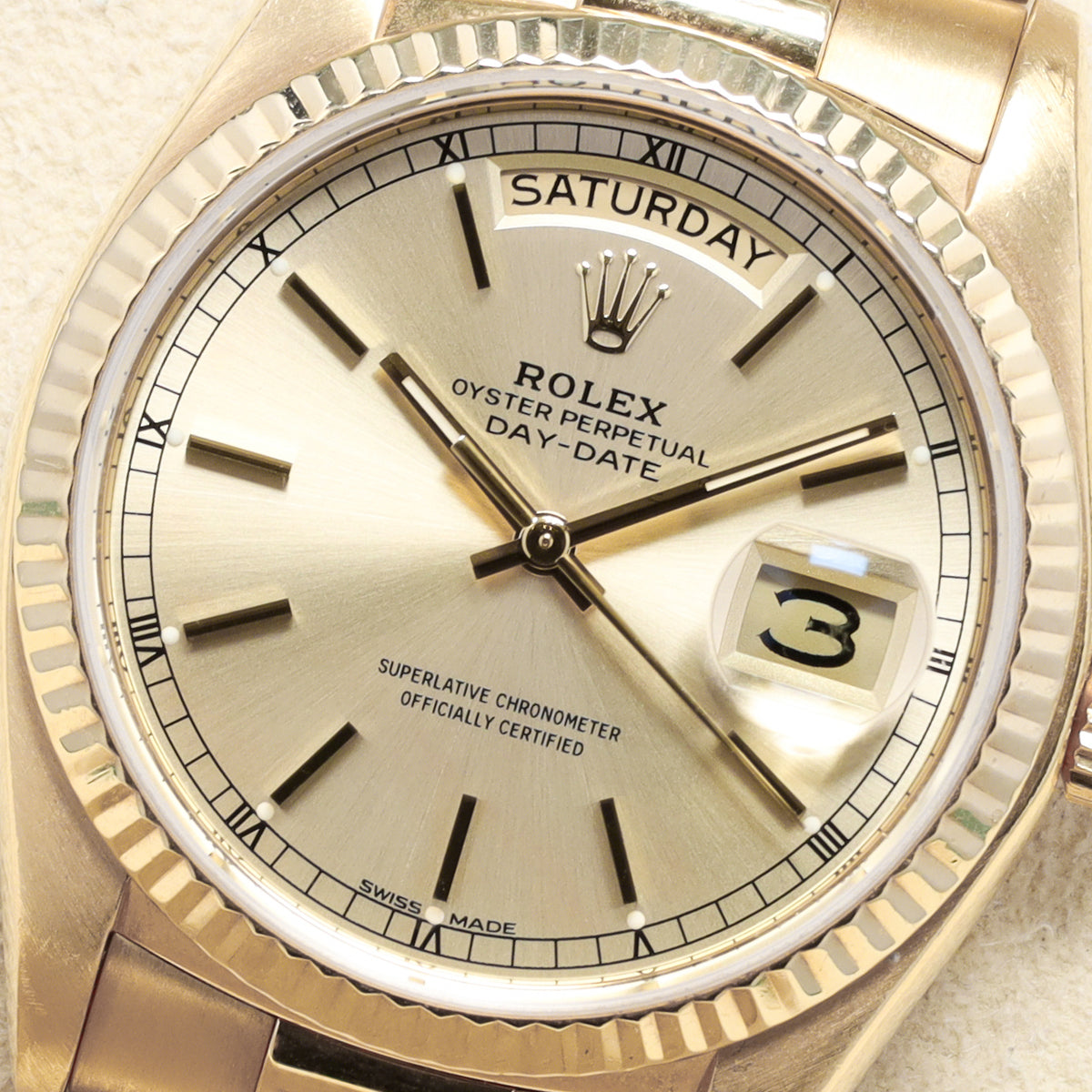 Rolex Day Date 1980 36mm 18k Yellow Gold Champagne Dial 18k Yellow Gold Fluted Bezel President Bracelet 18038