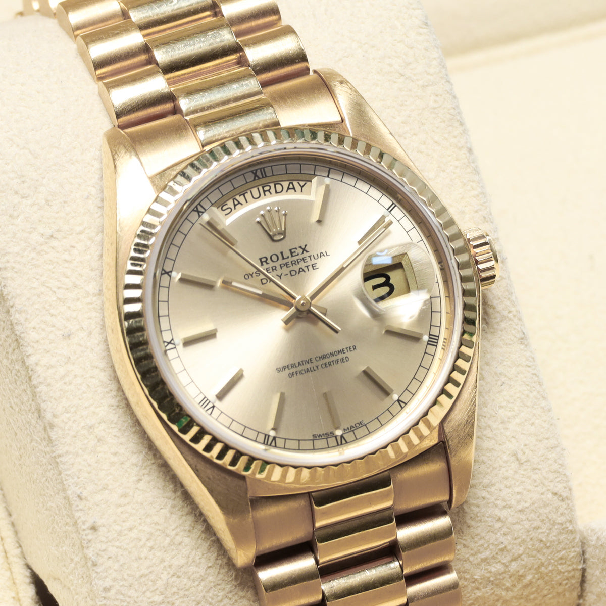 Rolex Day Date 1980 36mm 18k Yellow Gold Champagne Dial 18k Yellow Gold Fluted Bezel President Bracelet 18038