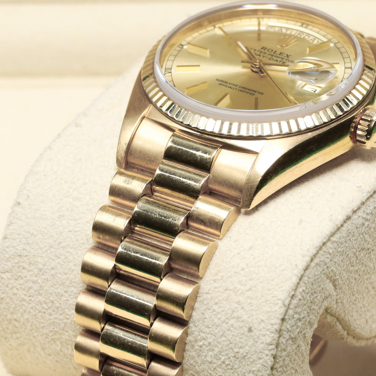 Rolex Day Date 1980 36mm 18k Yellow Gold Champagne Dial 18k Yellow Gold Fluted Bezel President Bracelet 18038