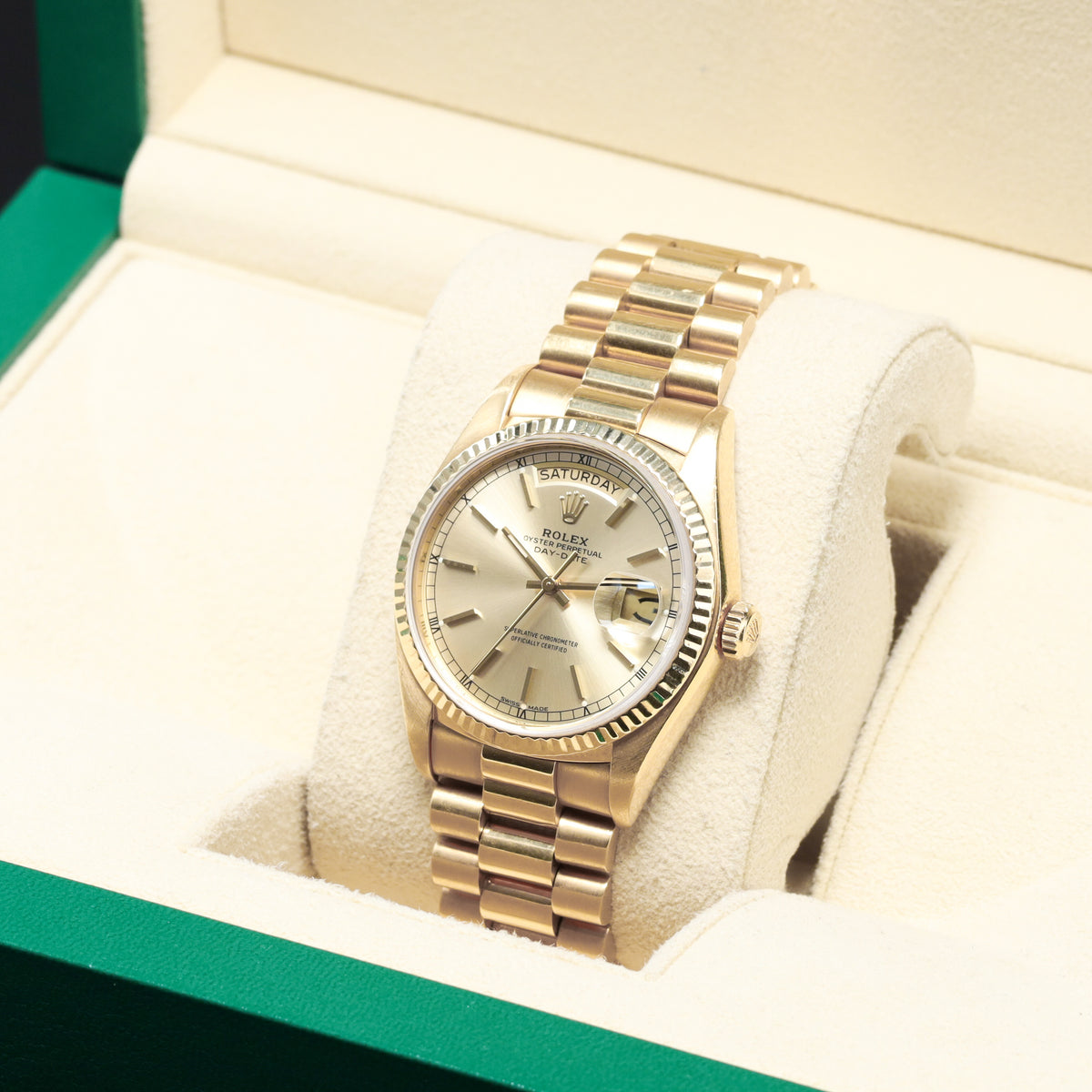 Rolex Day Date 1980 36mm 18k Yellow Gold Champagne Dial 18k Yellow Gold Fluted Bezel President Bracelet 18038