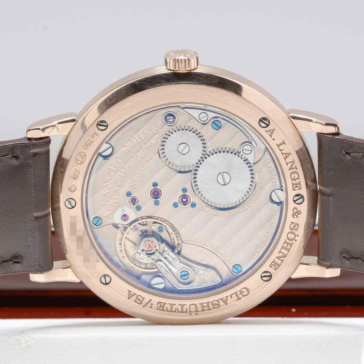 A Lange Saxonia 2017 Complete 37mm 18k Rose Gold Silver Argenté Dial 18k Rose Gold Bezel Brown Alligator Leather Strap 201.033