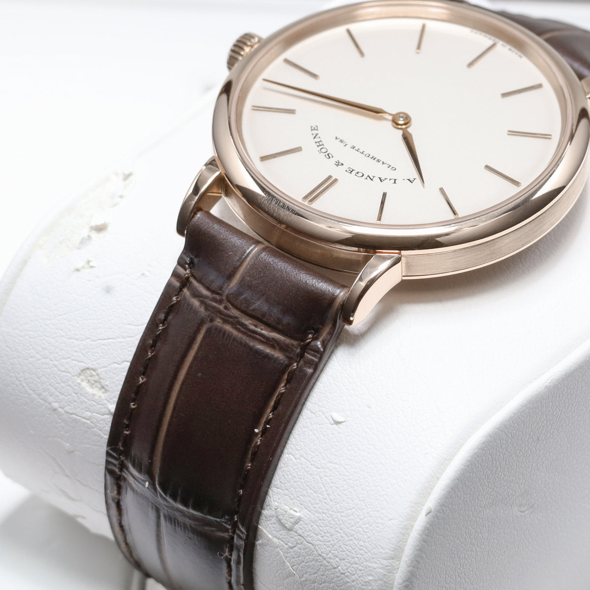 A Lange Saxonia 2017 Complete 37mm 18k Rose Gold Silver Argenté Dial 18k Rose Gold Bezel Brown Alligator Leather Strap 201.033