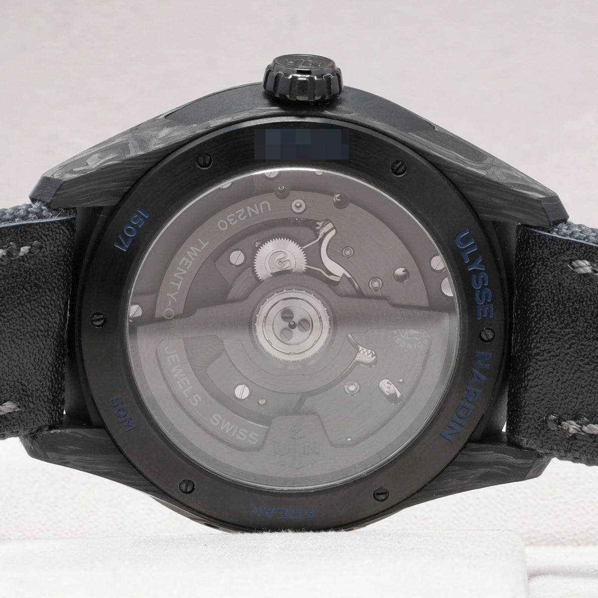 Ulysse Nardin Freak 2025 43mm Carbon and Titanium Blue Openworked Display Dial Carbon Bezel Black Rubber Leather Strap with Folding Clasp 2303-270LE-3A