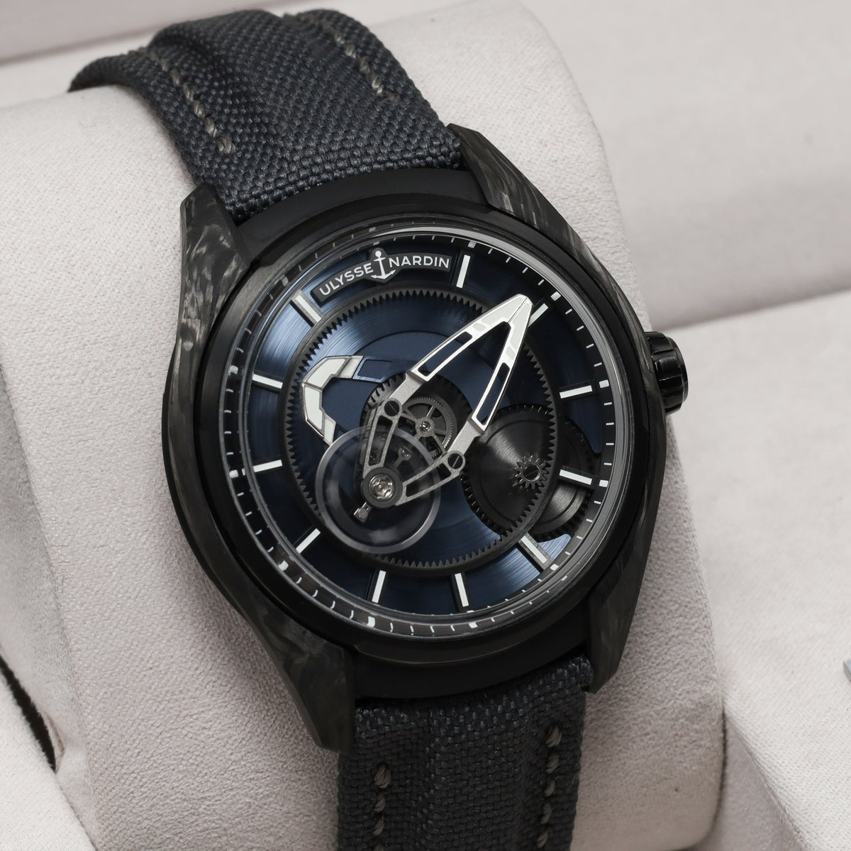 Ulysse Nardin Freak 2025 43mm Carbon and Titanium Blue Openworked Display Dial Carbon Bezel Black Rubber Leather Strap with Folding Clasp 2303-270LE-3A
