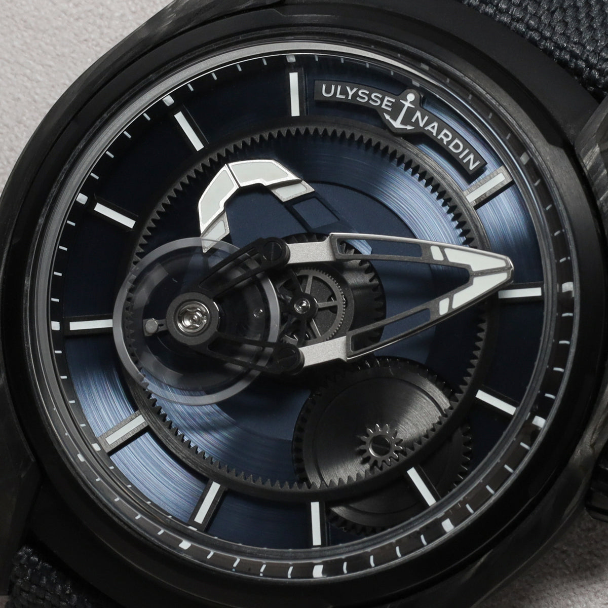 Ulysse Nardin Freak 2025 43mm Carbon and Titanium Blue Openworked Display Dial Carbon Bezel Black Rubber Leather Strap with Folding Clasp 2303-270LE-3A