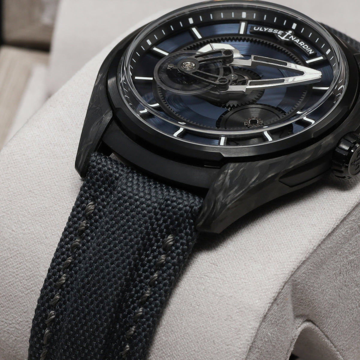 Ulysse Nardin Freak 2025 43mm Carbon and Titanium Blue Openworked Display Dial Carbon Bezel Black Rubber Leather Strap with Folding Clasp 2303-270LE-3A