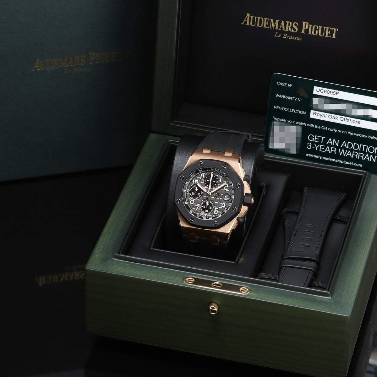 Audemars Piguet Royal Oak Offshore 2026 Complete 42mm 18k Rose Gold Grey with "Mega Tapisserie" Dial Grey Rubberclad Bezel Black Rubber Strap 26238OK.OO.A002CA.01