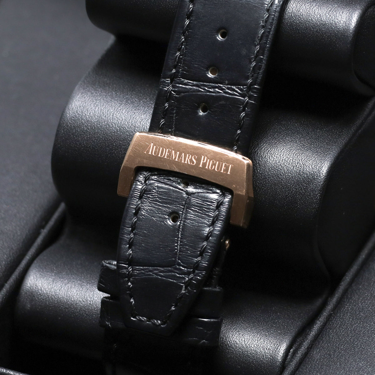 Audemars Piguet Royal Oak 2022 Complete 41mm 18k Rose Gold Black with Grande Tapisserie Dial 18k Rose Gold Bezel Black Leather Strap 26240OR.OO.D002CR.01