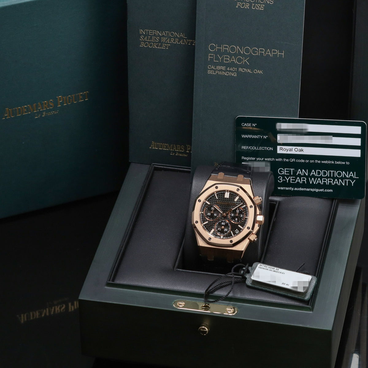 Audemars Piguet Royal Oak 2022 Complete 41mm 18k Rose Gold Black with Grande Tapisserie Dial 18k Rose Gold Bezel Black Leather Strap 26240OR.OO.D002CR.01
