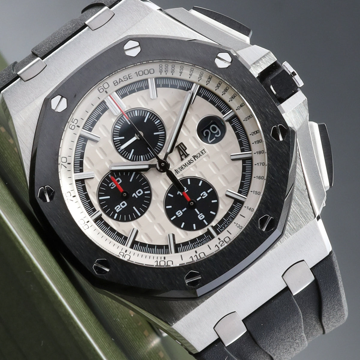 Audemars Piguet Royal Oak Offshore 44mm Stainless Steel Case Panda Dial Black Ceramic Bezel Black Rubber Strap 26400SO