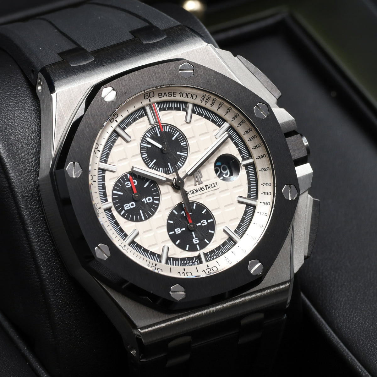 Audemars Piguet Royal Oak Offshore 44mm Stainless Steel Case Panda Dial Black Ceramic Bezel Black Rubber Strap 26400SO