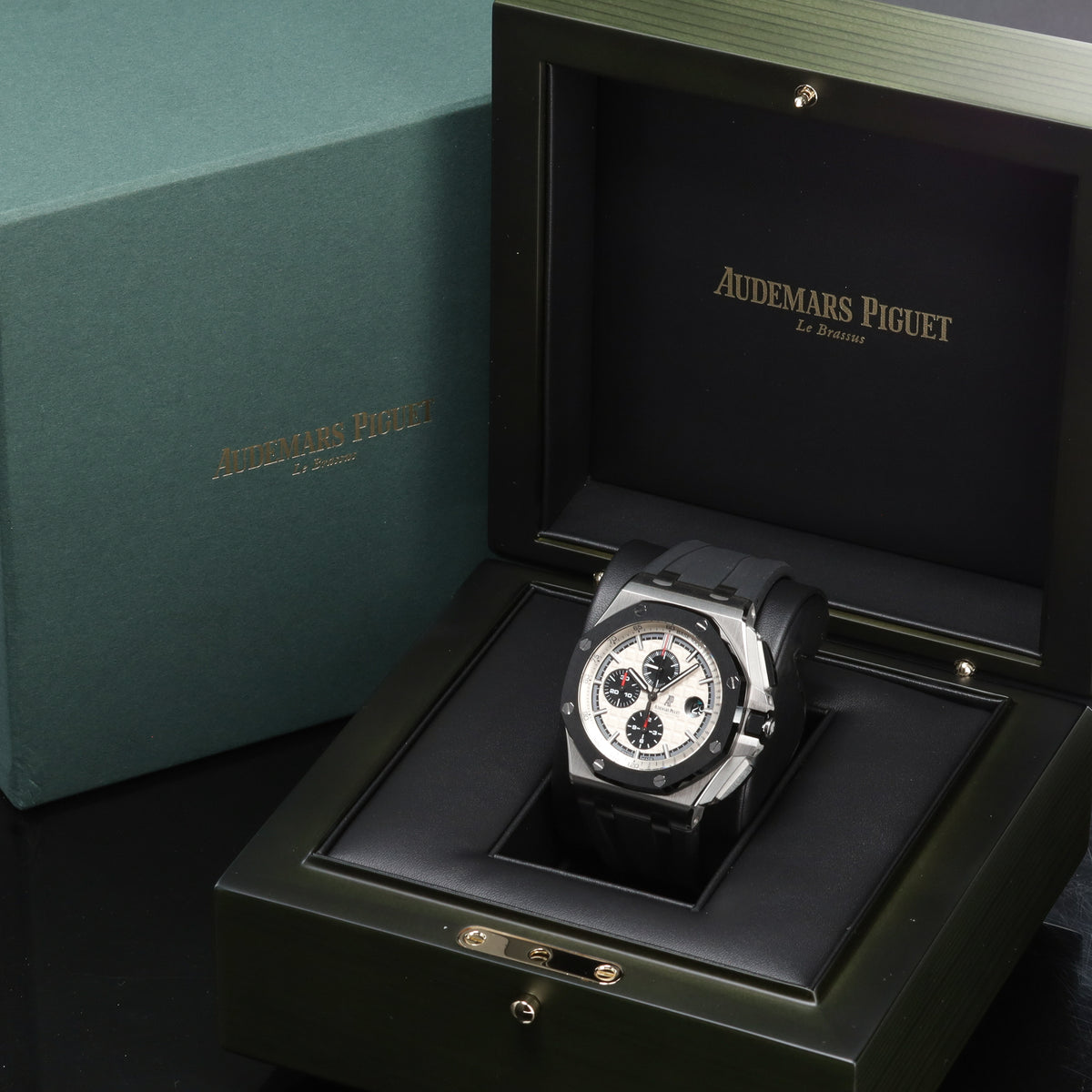 Audemars Piguet Royal Oak Offshore 44mm Stainless Steel Case Panda Dial Black Ceramic Bezel Black Rubber Strap 26400SO