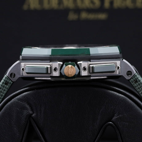 Audemars Piguet Royal Oak Offshore  Complete 44mm Black Ceramic Green Méga Tapisserie Dial Green Ceramic Bezel Green Rubber Strap 26405CE