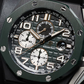Audemars Piguet Royal Oak Offshore  Complete 44mm Black Ceramic Green Méga Tapisserie Dial Green Ceramic Bezel Green Rubber Strap 26405CE
