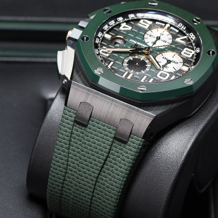 Audemars Piguet Royal Oak Offshore  Complete 44mm Black Ceramic Green Méga Tapisserie Dial Green Ceramic Bezel Green Rubber Strap 26405CE