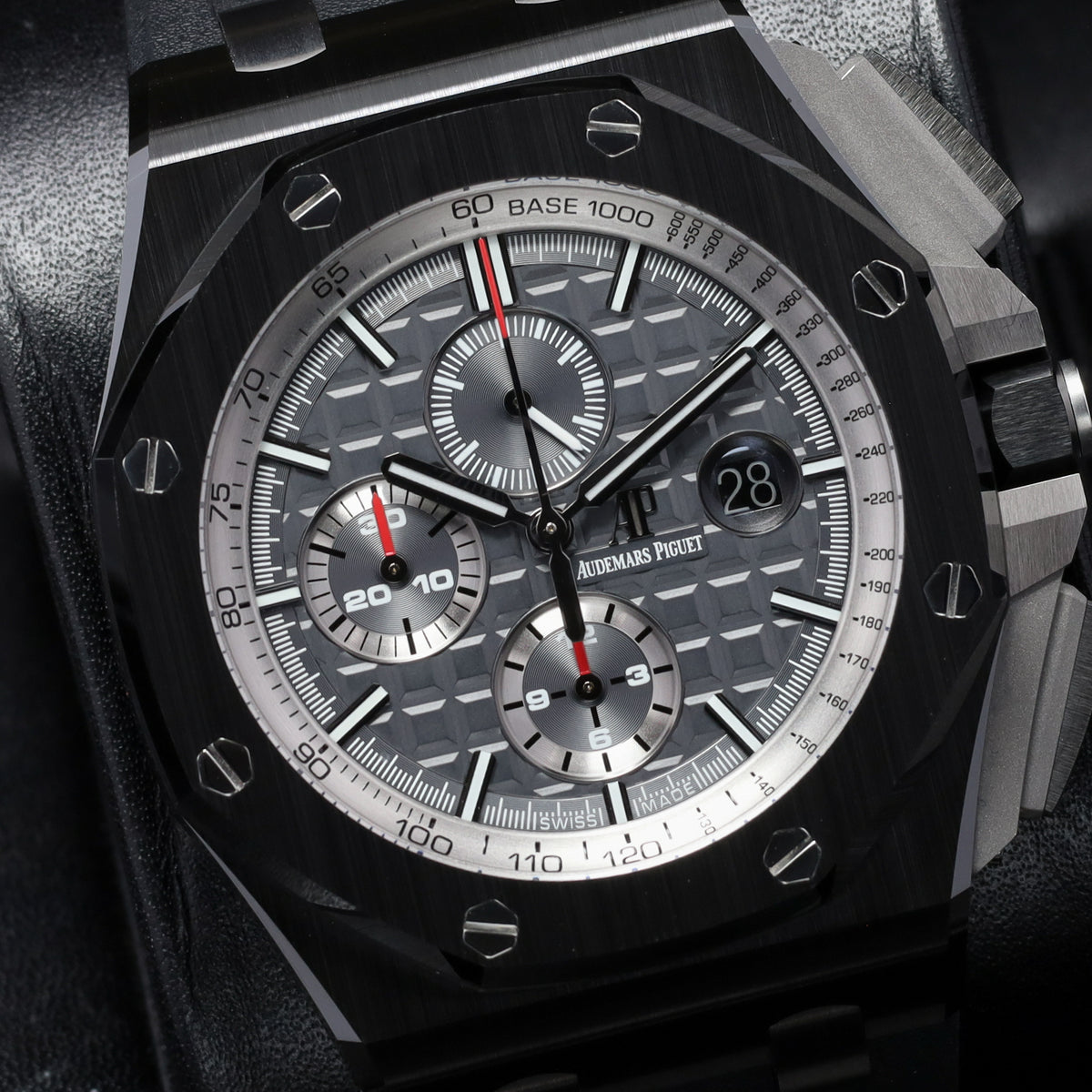 Audemars Piguet Royal Oak Offshore Chronograph Complete 44mm Black Ceramic Case Gray Dial Bezel Rubber Strap 26405CE.OO.A002CA.01