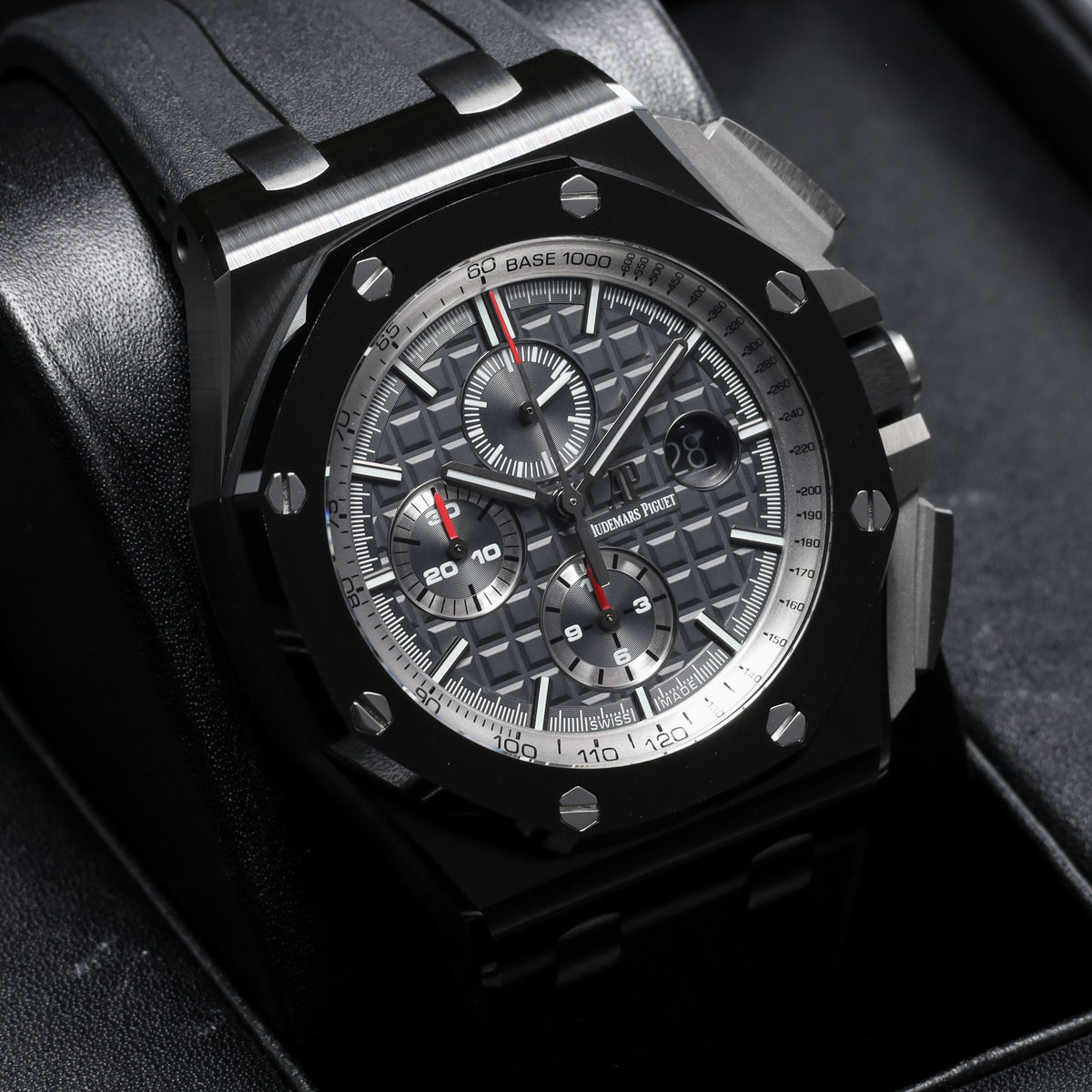Audemars Piguet Royal Oak Offshore Chronograph Complete 44mm Black Ceramic Case Gray Dial Bezel Rubber Strap 26405CE.OO.A002CA.01