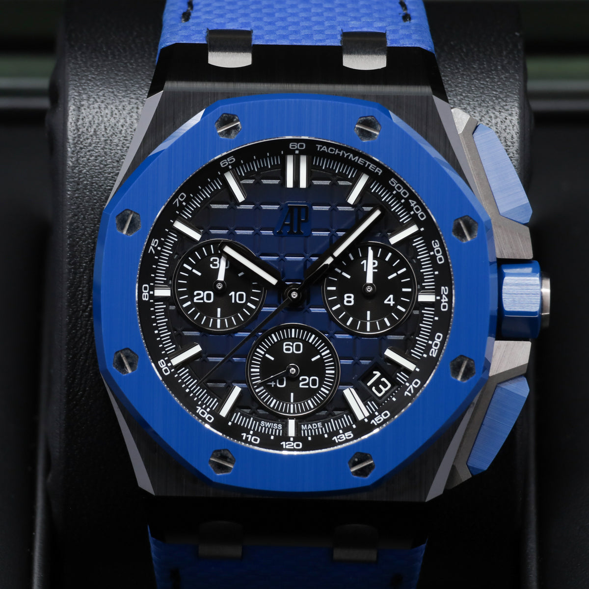 Audemars Piguet  Royal Oak Offshore 2023 Complete 43mm Black Ceramic Blue “Méga Tapisserie” Dial Blue Ceramic Bezel Blue Rubber Strap 26420CE..OO.A043VE.01