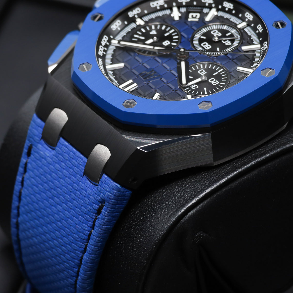 Audemars Piguet  Royal Oak Offshore 2023 Complete 43mm Black Ceramic Blue “Méga Tapisserie” Dial Blue Ceramic Bezel Blue Rubber Strap 26420CE..OO.A043VE.01