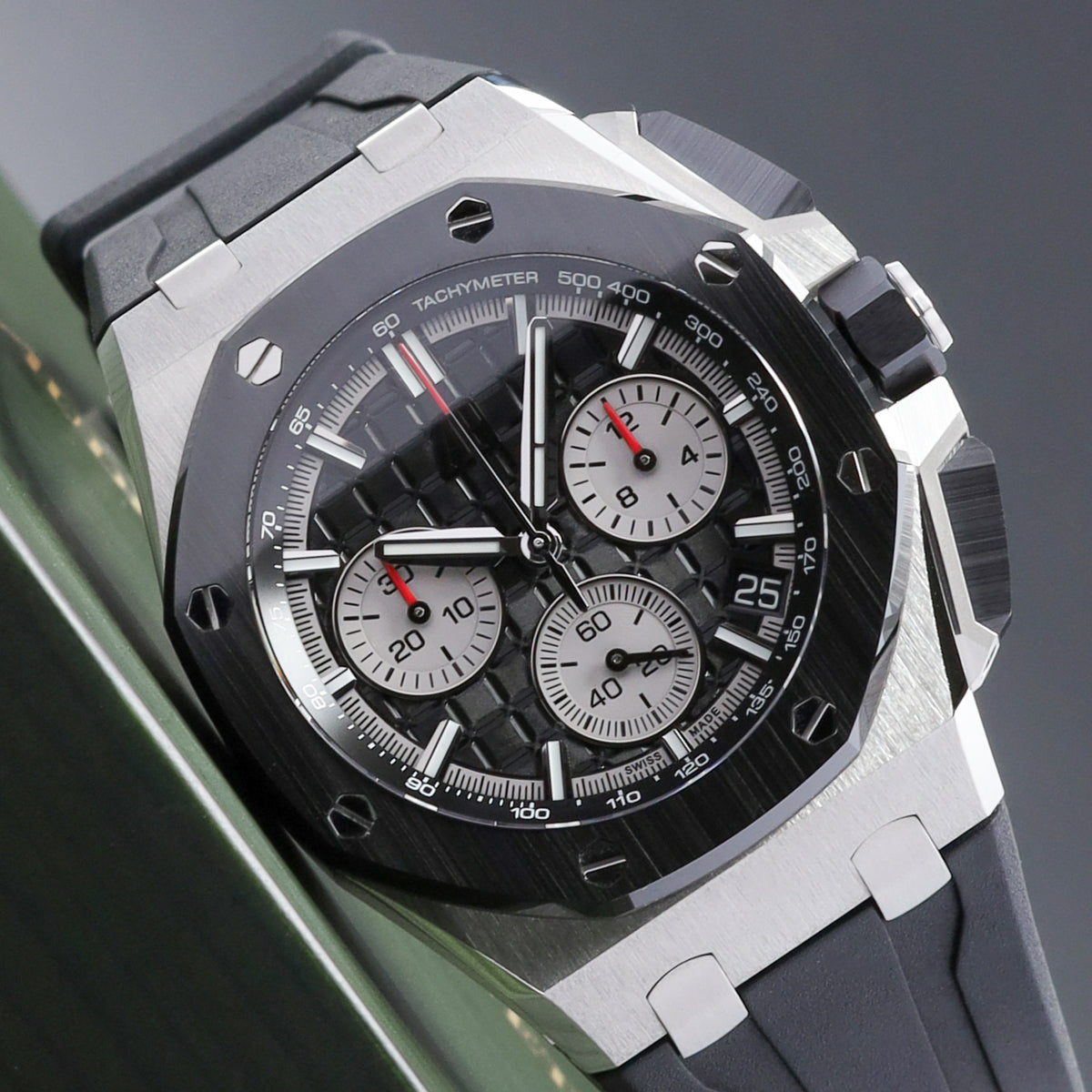 Audemars Piguet Royal Oak Offshore 2022 Complete 43mm Stainless Steel Black Méga Tapisserie Dial Black Ceramic Bezel Black Rubber Strap 26420SO.OO.A002CA.01