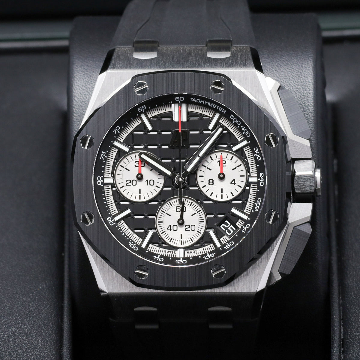 Audemars Piguet Royal Oak Offshore 2022 Complete 43mm Stainless Steel Black Méga Tapisserie Dial Black Ceramic Bezel Black Rubber Strap 26420SO.OO.A002CA.01