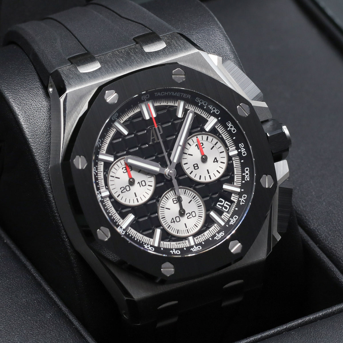 Audemars Piguet Royal Oak Offshore 2022 Complete 43mm Stainless Steel Black Méga Tapisserie Dial Black Ceramic Bezel Black Rubber Strap 26420SO.OO.A002CA.01
