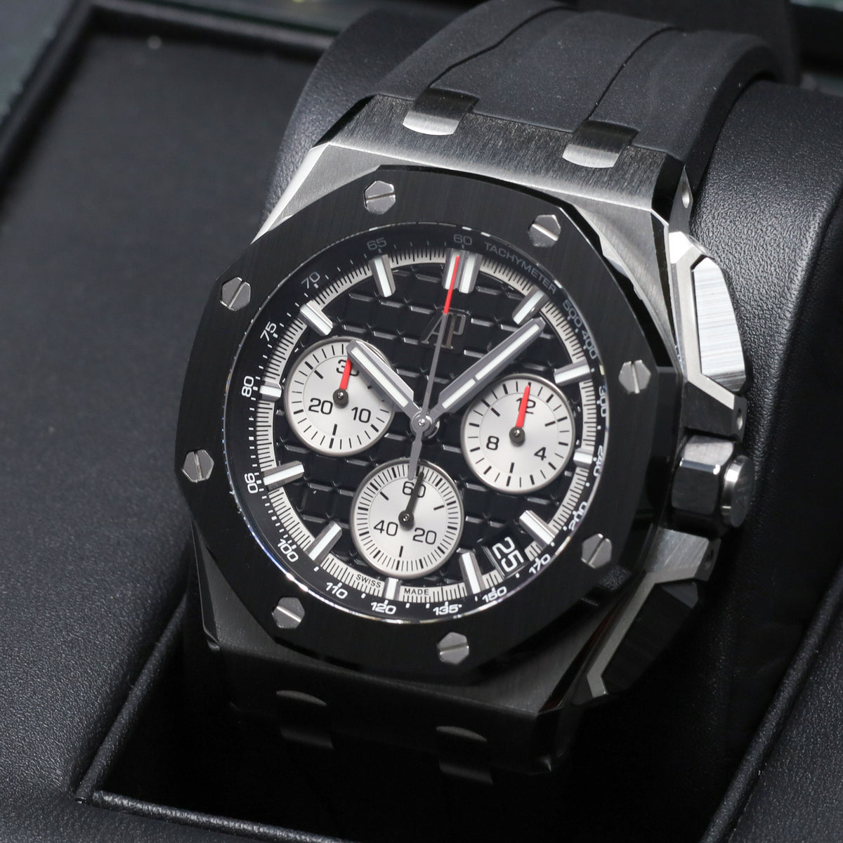 Audemars Piguet Royal Oak Offshore 2022 Complete 43mm Stainless Steel Black Méga Tapisserie Dial Black Ceramic Bezel Black Rubber Strap 26420SO.OO.A002CA.01