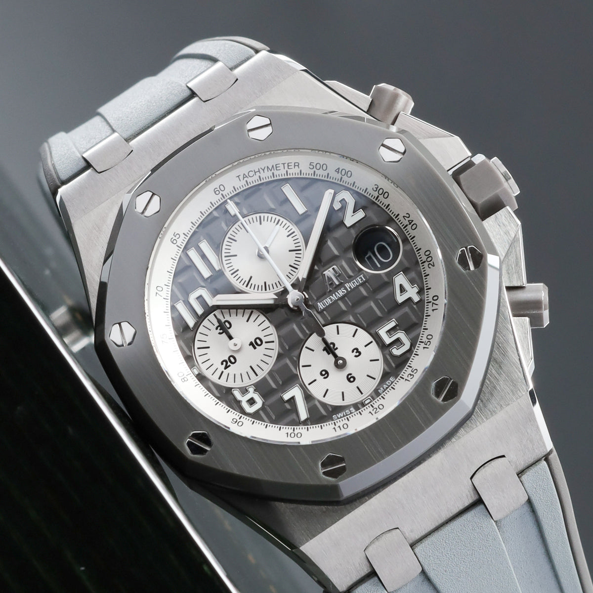 Audemars Piguet Royal Oak Offshore 2019 Complete 42mm Titanium Grey “Méga Tapisserie” Dial Grey Ceramic Bezel Grey Rubber Strap with Titanium Pin Buckle  26470IO