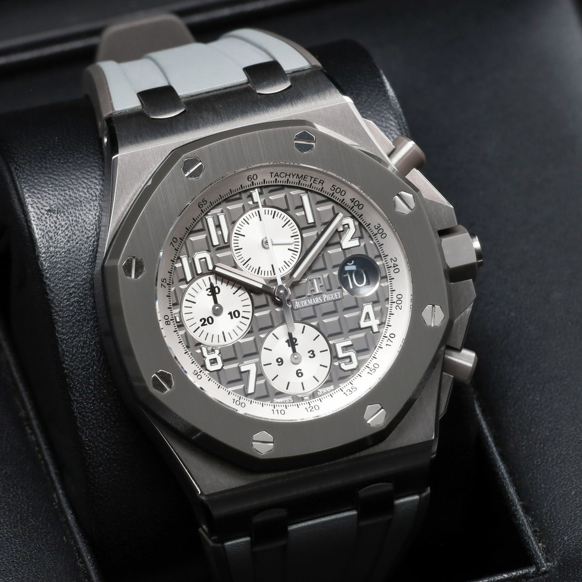 Audemars Piguet Royal Oak Offshore 2019 Complete 42mm Titanium Grey “Méga Tapisserie” Dial Grey Ceramic Bezel Grey Rubber Strap with Titanium Pin Buckle  26470IO