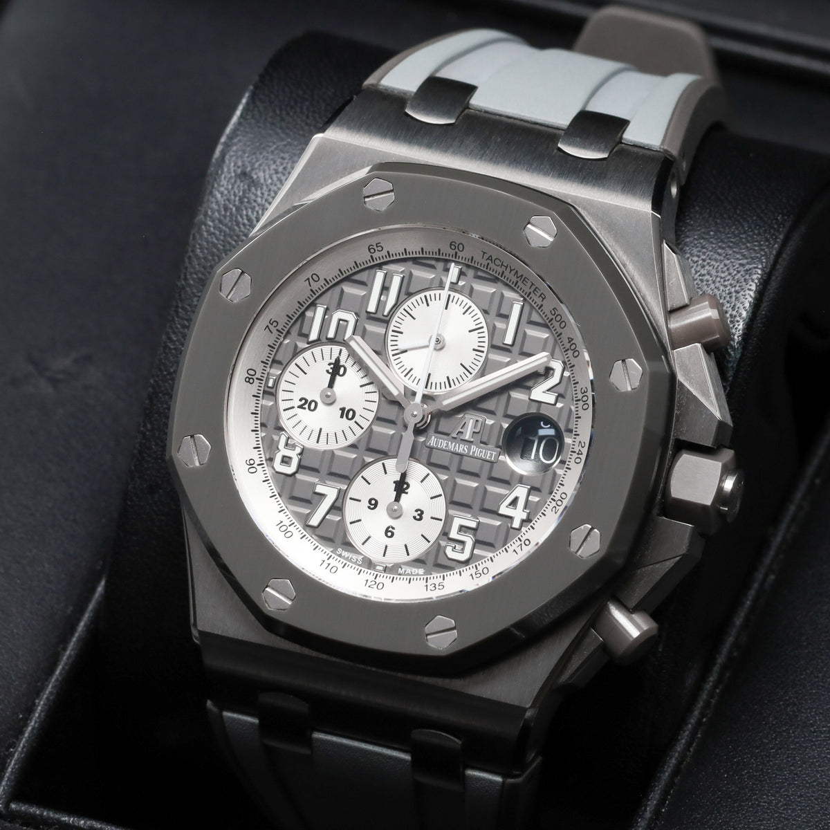 Audemars Piguet Royal Oak Offshore 2019 Complete 42mm Titanium Grey “Méga Tapisserie” Dial Grey Ceramic Bezel Grey Rubber Strap with Titanium Pin Buckle  26470IO