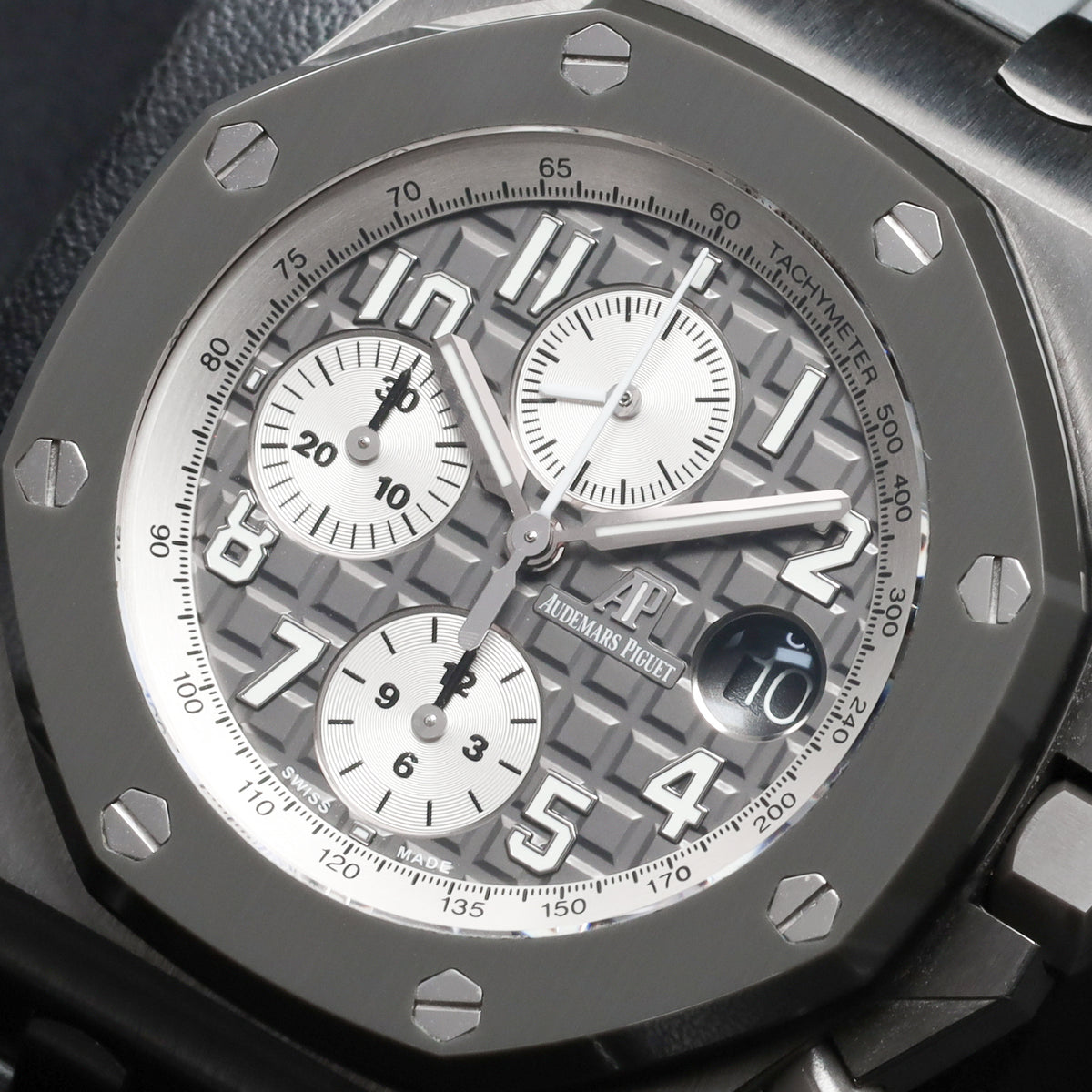Audemars Piguet Royal Oak Offshore 2019 Complete 42mm Titanium Grey “Méga Tapisserie” Dial Grey Ceramic Bezel Grey Rubber Strap with Titanium Pin Buckle  26470IO