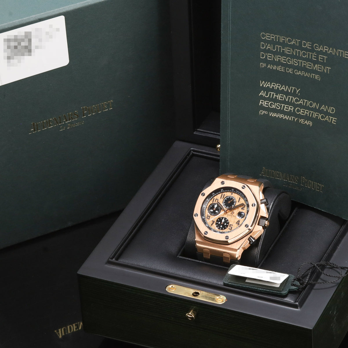 Audemars Piguet Royal Oak Offshore 42mm 18k Yellow Gold Champagne With Black Sub Dials 18k Yellow Gold Black Rubber Strap With Rose Gold Pin Buckle 26470OR