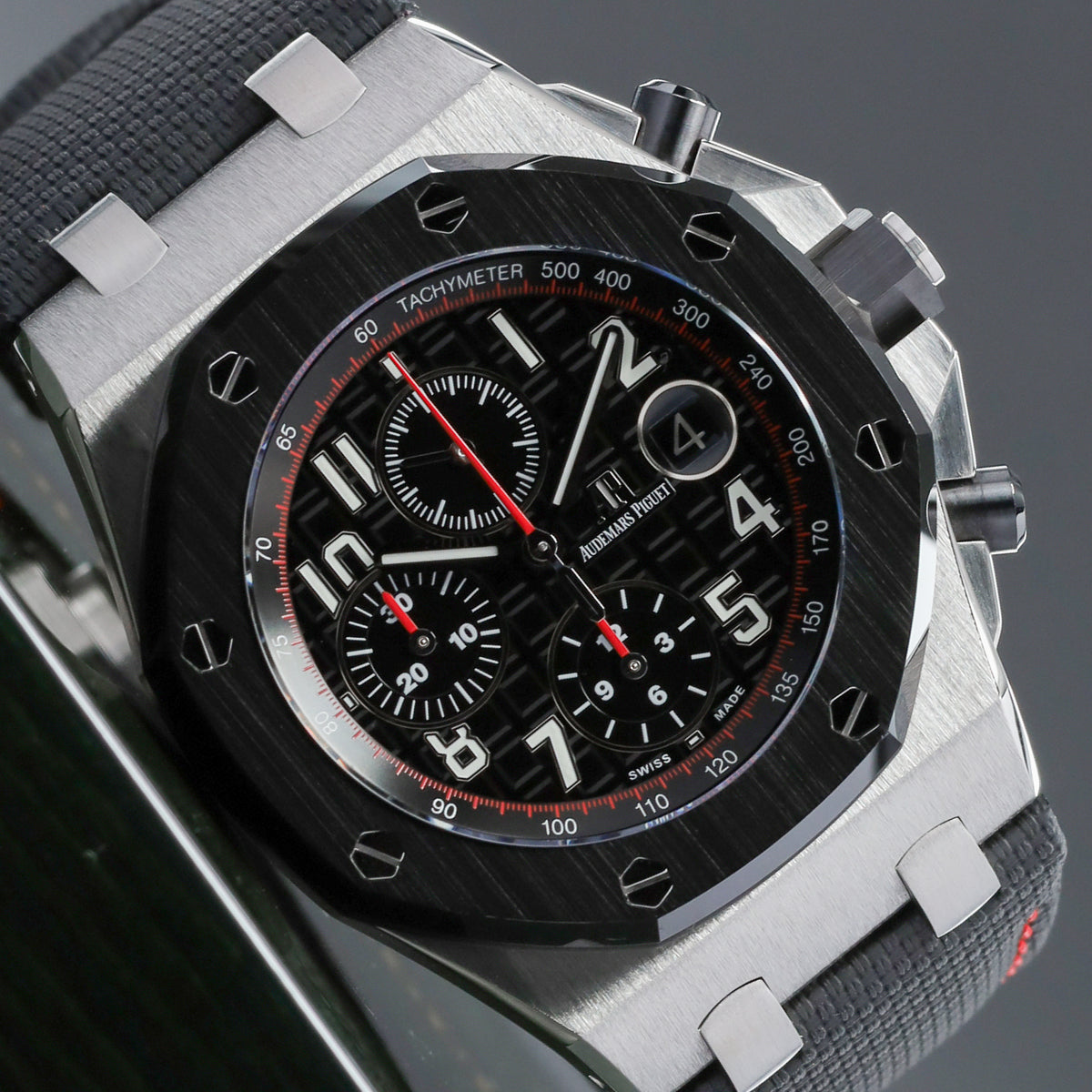 Audemars Piguet Royal Oak Complete 42mm Stainless Steel Black “Méga Tapisserie” with Red Accents Dial Black Ceramic Bezel Black and Red Rubber Strap with Stainless Steel Buckle 26470SO.OO.A002CA.01