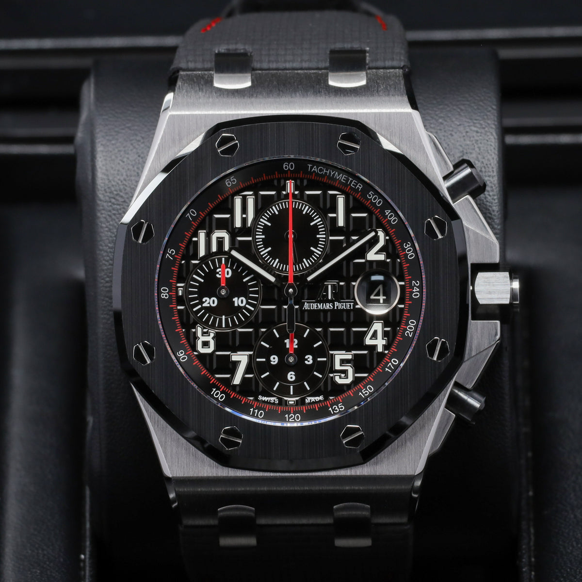 Audemars Piguet Royal Oak Complete 42mm Stainless Steel Black “Méga Tapisserie” with Red Accents Dial Black Ceramic Bezel Black and Red Rubber Strap with Stainless Steel Buckle 26470SO.OO.A002CA.01