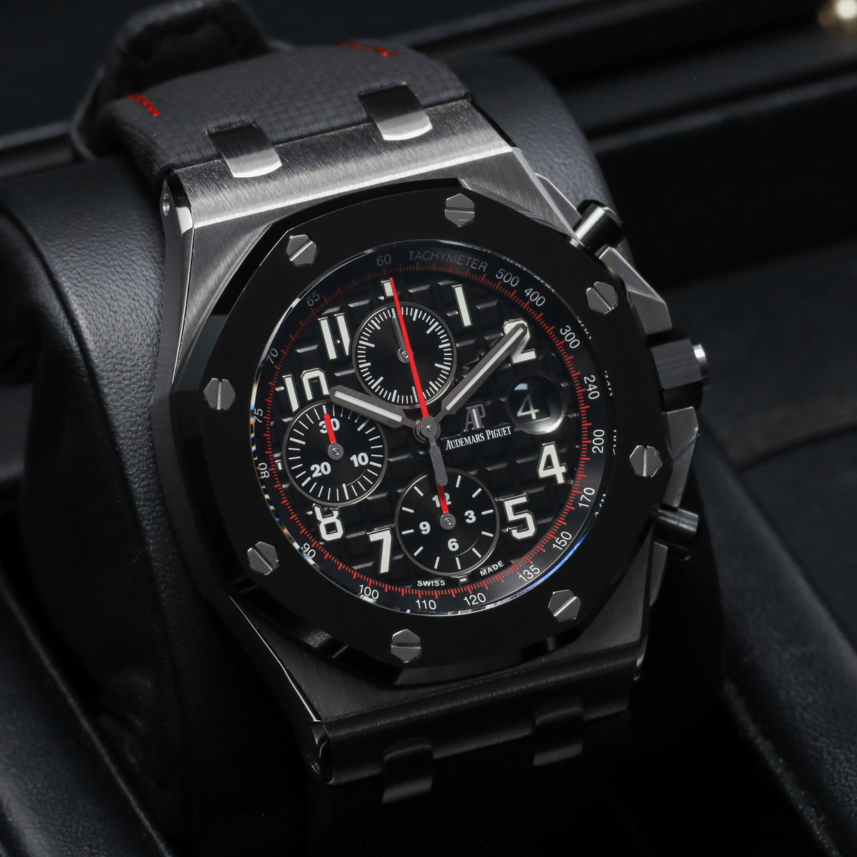 Audemars Piguet Royal Oak Complete 42mm Stainless Steel Black “Méga Tapisserie” with Red Accents Dial Black Ceramic Bezel Black and Red Rubber Strap with Stainless Steel Buckle 26470SO.OO.A002CA.01