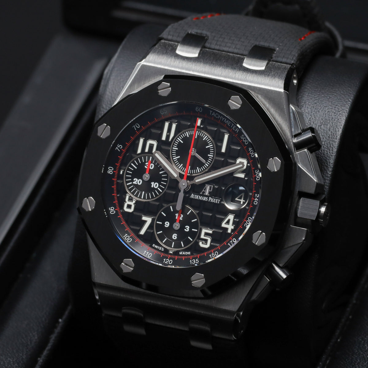 Audemars Piguet Royal Oak Complete 42mm Stainless Steel Black “Méga Tapisserie” with Red Accents Dial Black Ceramic Bezel Black and Red Rubber Strap with Stainless Steel Buckle 26470SO.OO.A002CA.01