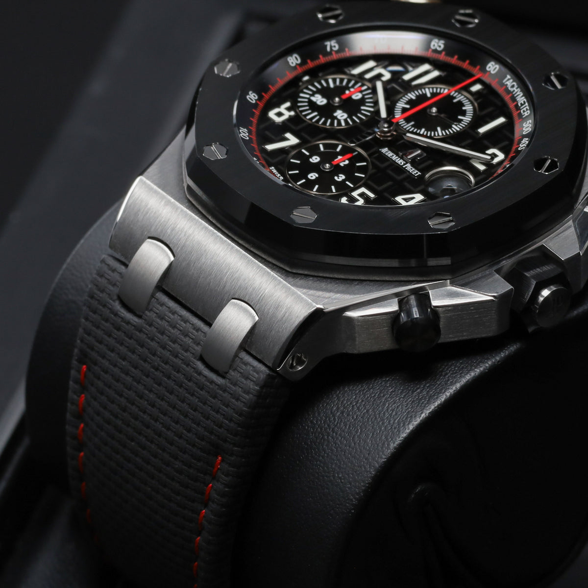 Audemars Piguet Royal Oak Complete 42mm Stainless Steel Black “Méga Tapisserie” with Red Accents Dial Black Ceramic Bezel Black and Red Rubber Strap with Stainless Steel Buckle 26470SO.OO.A002CA.01