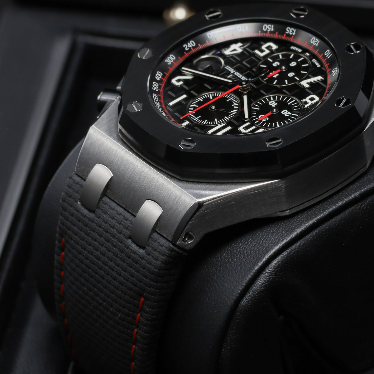 Audemars Piguet Royal Oak Complete 42mm Stainless Steel Black “Méga Tapisserie” with Red Accents Dial Black Ceramic Bezel Black and Red Rubber Strap with Stainless Steel Buckle 26470SO.OO.A002CA.01