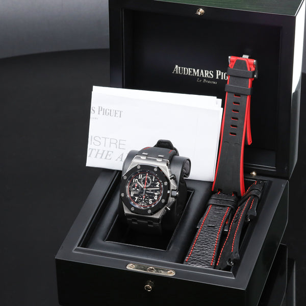 Audemars Piguet Royal Oak Complete 42mm Stainless Steel Black “Méga Tapisserie” with Red Accents Dial Black Ceramic Bezel Black and Red Rubber Strap with Stainless Steel Buckle 26470SO.OO.A002CA.01