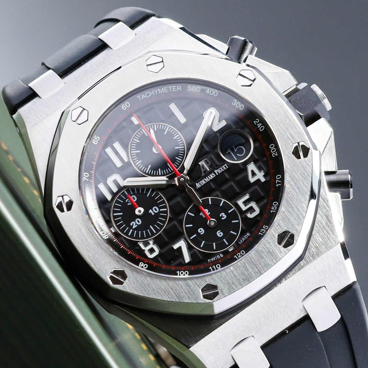 Audemars Piguet Royal Oak Offshore Vampire 42mm Stainless Steel Black With Red Accents Black Ceramic Bezel Black Rubber Strap 26470ST