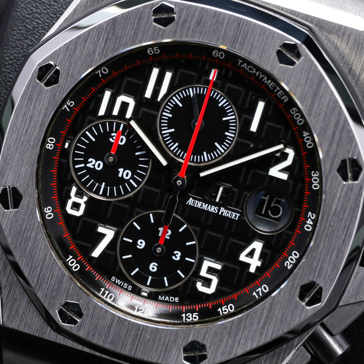 Audemars Piguet Royal Oak Offshore Vampire 42mm Stainless Steel Black With Red Accents Black Ceramic Bezel Black Rubber Strap 26470ST