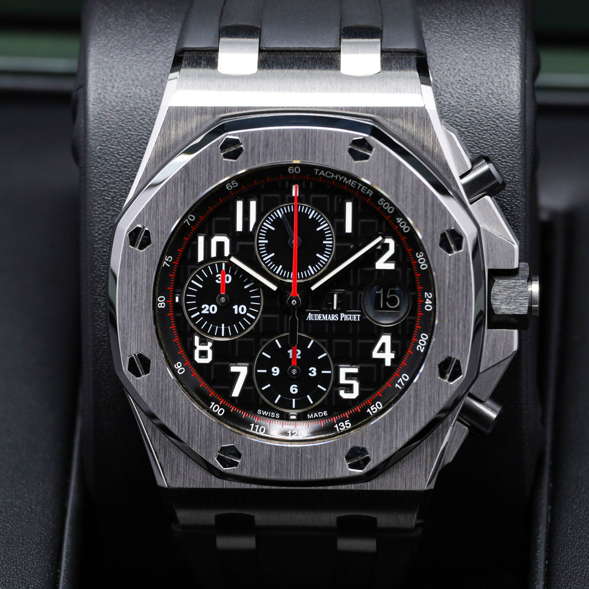 Audemars Piguet Royal Oak Offshore Vampire 42mm Stainless Steel Black With Red Accents Black Ceramic Bezel Black Rubber Strap 26470ST
