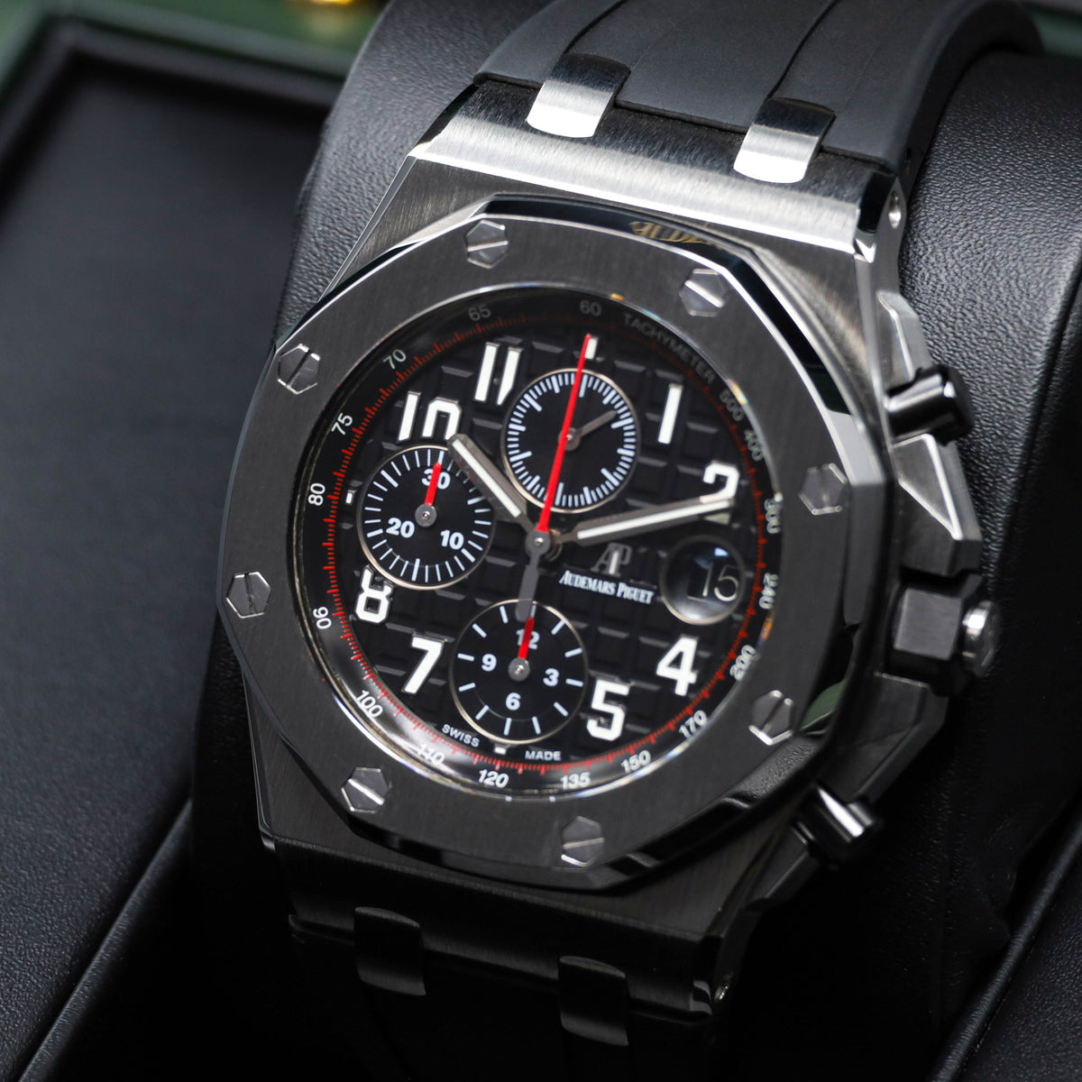 Audemars Piguet Royal Oak Offshore Vampire 42mm Stainless Steel Black With Red Accents Black Ceramic Bezel Black Rubber Strap 26470ST