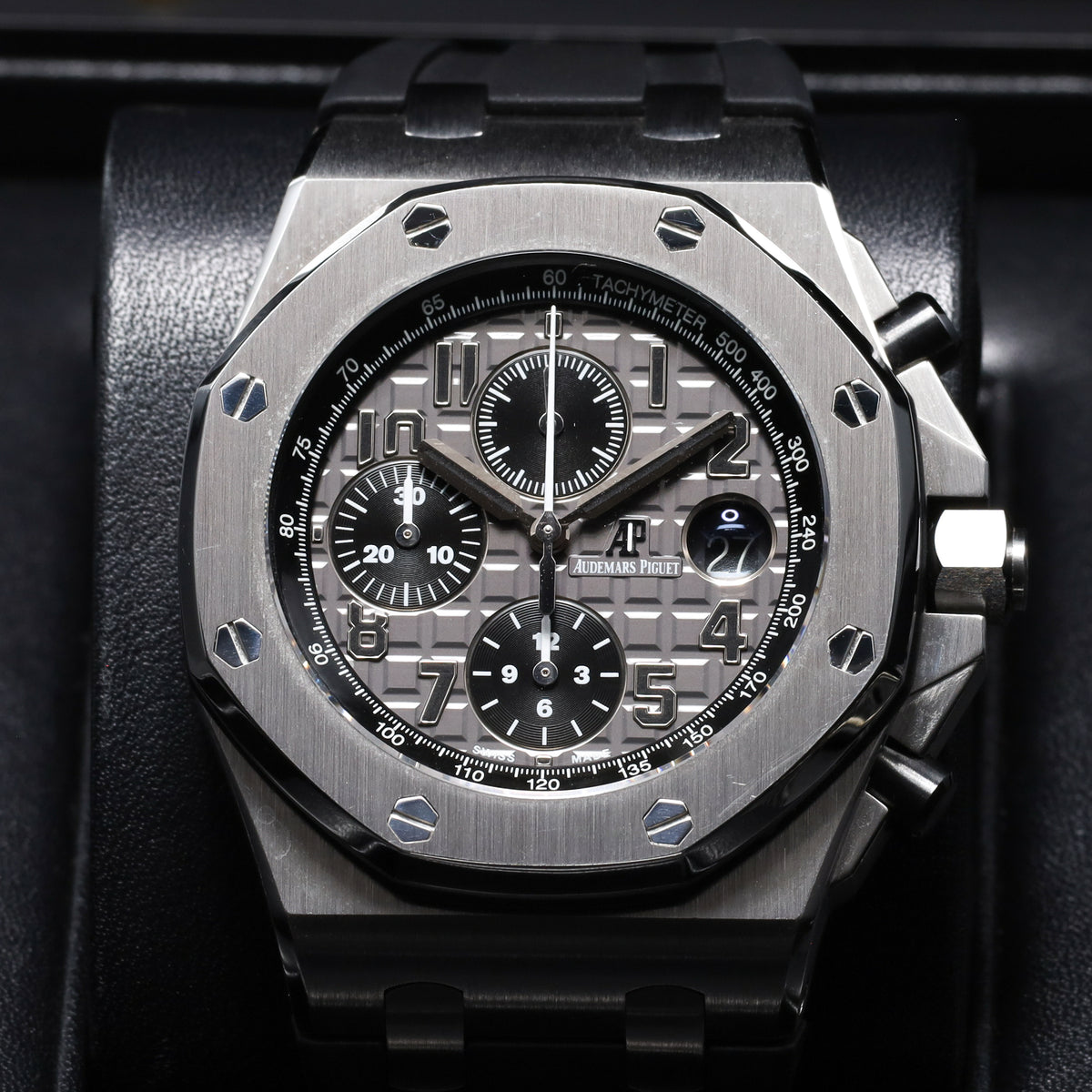 Audemars Piguet ROO Elephant 2016 Complete 42mm Stainless Steel Grey Méga Tapisserie Black Subdials Stainless Steel Octagonal Bezel Black Rubber Strap 26470ST