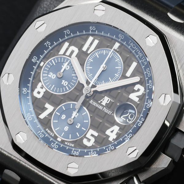 Audemars Piguet Royal Oak Offshore Complete 42mm Stainless Steel Brown “Méga Tapisserie” with Blue Accents Dial Stainless Steel Bezel Blue Rubber Strap with Stainless Steel Buckle 26470ST.OO.A099CR.01