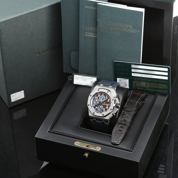 Audemars Piguet Royal Oak Offshore 2019 Complete 42mm Stainless Steel Brown “Méga Tapisserie” with Blue Accents Dial Stainless Steel Bezel Blue Rubber Strap with Stainless Steel Buckle 26470ST.OO.A099CR.01