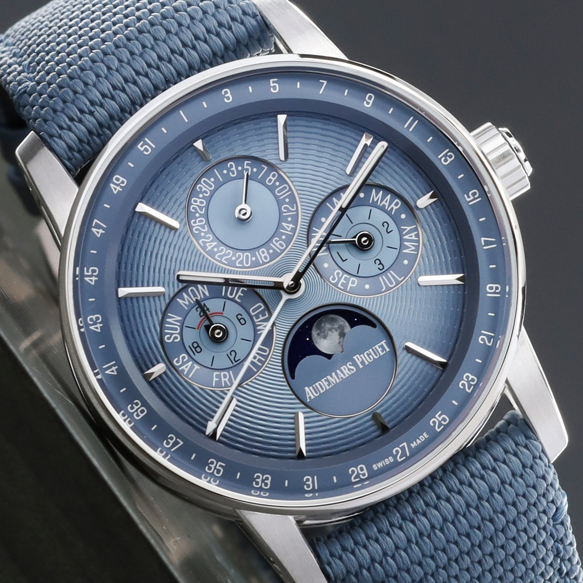 Audemars Piguet  Code 11.59 Complete 41mm 18k White Gold Smoked Blue Dial 18k White Gold Bezel Blue Textured Rubber Strap with Calfskin Lining and White Gold Folding Clasp 26494BC.OO.D350KB.01