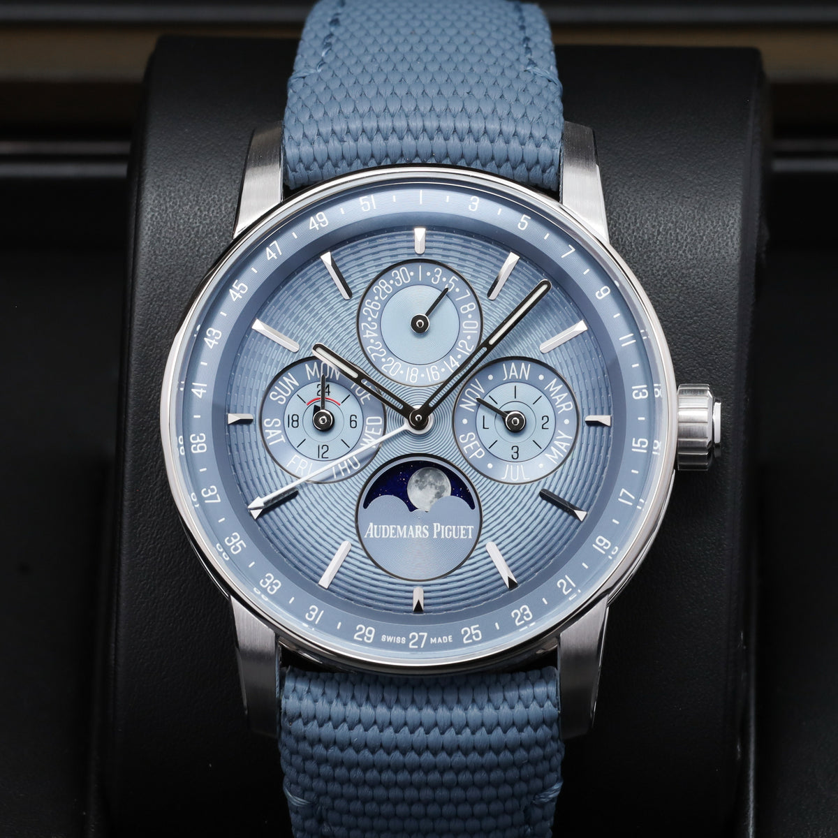 Audemars Piguet  Code 11.59 Complete 41mm 18k White Gold Smoked Blue Dial 18k White Gold Bezel Blue Textured Rubber Strap with Calfskin Lining and White Gold Folding Clasp 26494BC.OO.D350KB.01